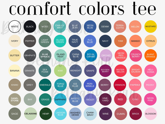 Comfort Color Color Chart